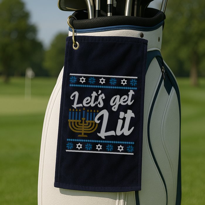 Funny Ugly Hanukkah Lets Get Lit Menorah Golf Towel