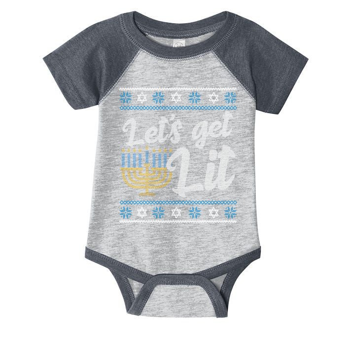 Funny Ugly Hanukkah Lets Get Lit Menorah Infant Baby Jersey Bodysuit