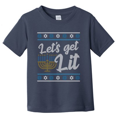 Funny Ugly Hanukkah Lets Get Lit Menorah Toddler T-Shirt