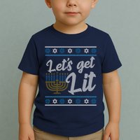 Funny Ugly Hanukkah Lets Get Lit Menorah Toddler T-Shirt
