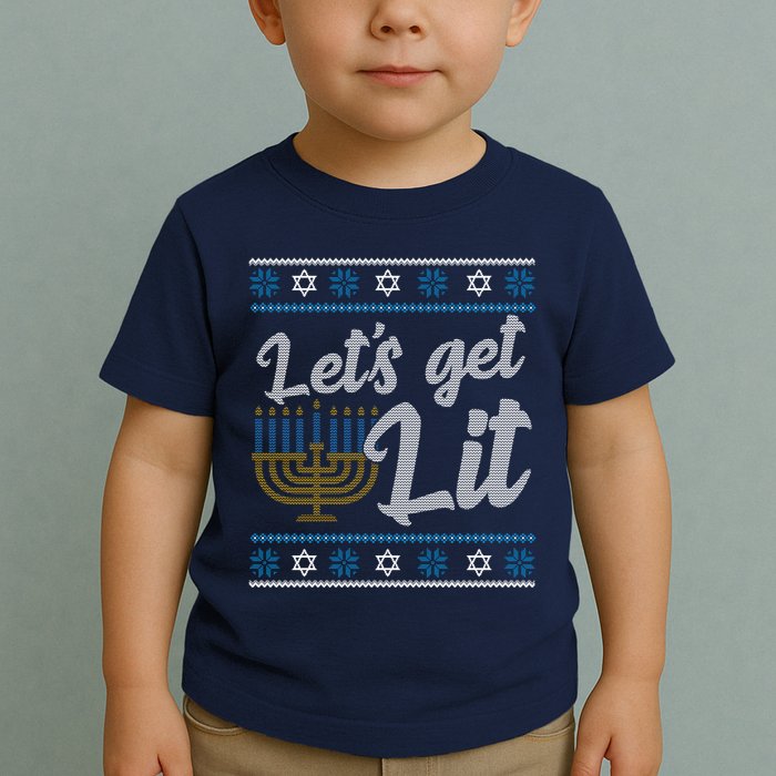 Funny Ugly Hanukkah Lets Get Lit Menorah Toddler T-Shirt