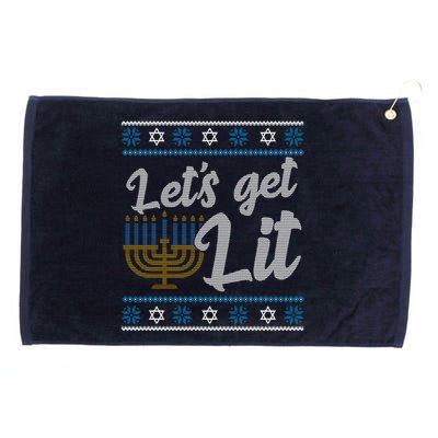 Funny Ugly Hanukkah Lets Get Lit Menorah Grommeted Golf Towel