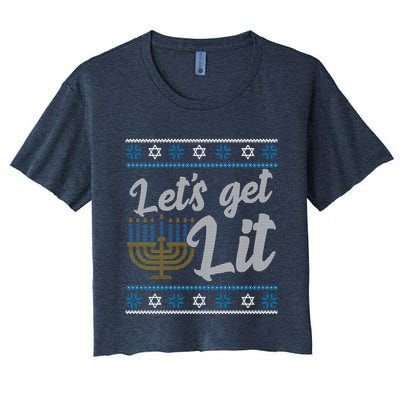 Funny Ugly Hanukkah Lets Get Lit Menorah Crop Top
