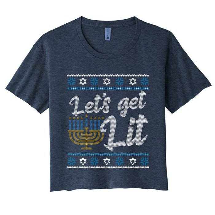 Funny Ugly Hanukkah Lets Get Lit Menorah Crop Top