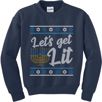 Funny Ugly Hanukkah Lets Get Lit Menorah Kids Sweatshirt