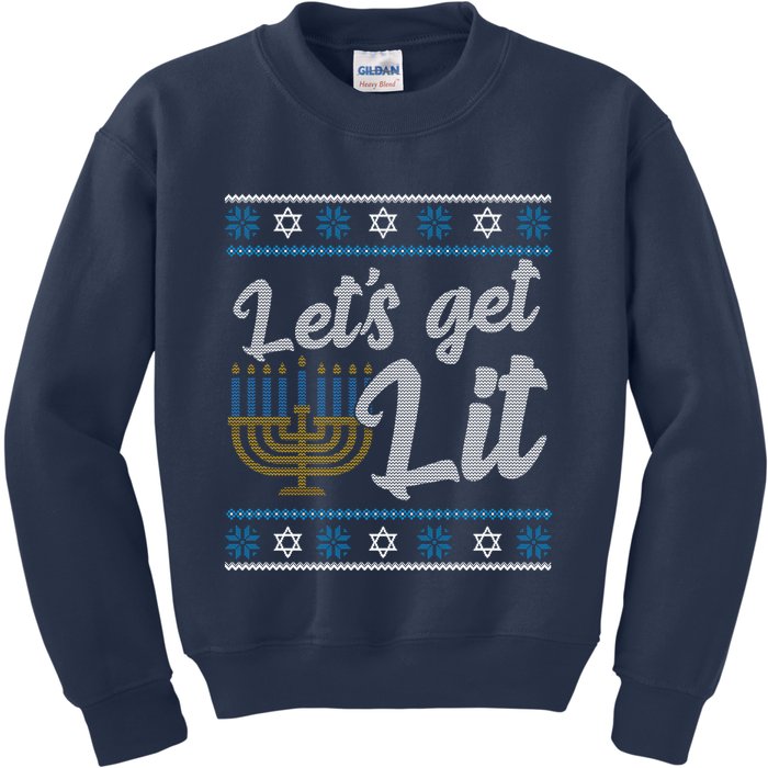 Funny Ugly Hanukkah Lets Get Lit Menorah Kids Sweatshirt