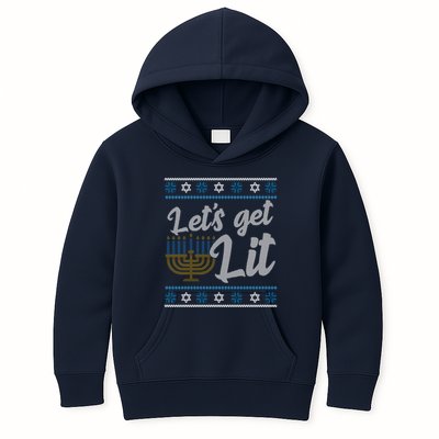 Funny Ugly Hanukkah Lets Get Lit Menorah Kids Hoodie