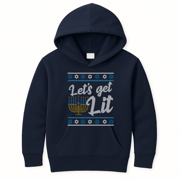 Funny Ugly Hanukkah Lets Get Lit Menorah Kids Hoodie