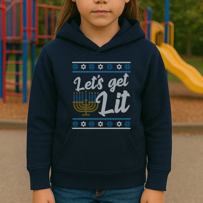 Funny Ugly Hanukkah Lets Get Lit Menorah Kids Hoodie