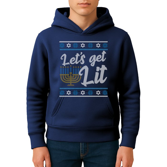 Funny Ugly Hanukkah Lets Get Lit Menorah Kids Hoodie