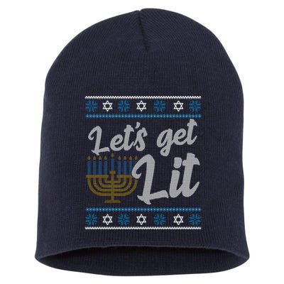 Funny Ugly Hanukkah Lets Get Lit Menorah Short Acrylic Beanie