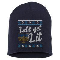 Funny Ugly Hanukkah Lets Get Lit Menorah Short Acrylic Beanie