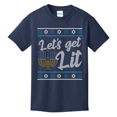 Funny Ugly Hanukkah Lets Get Lit Menorah Kids T-Shirt