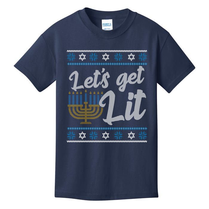 Funny Ugly Hanukkah Lets Get Lit Menorah Kids T-Shirt