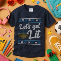Funny Ugly Hanukkah Lets Get Lit Menorah Kids T-Shirt