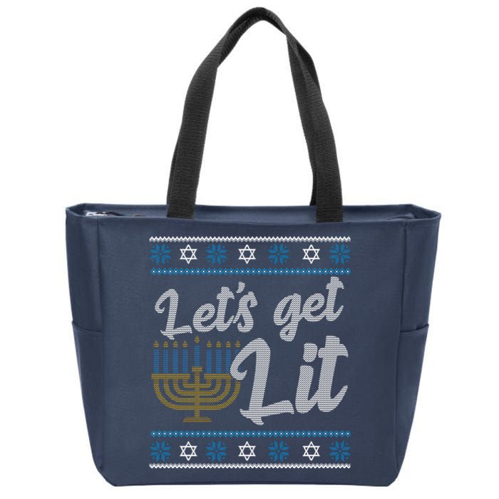 Funny Ugly Hanukkah Lets Get Lit Menorah Zip Tote Bag