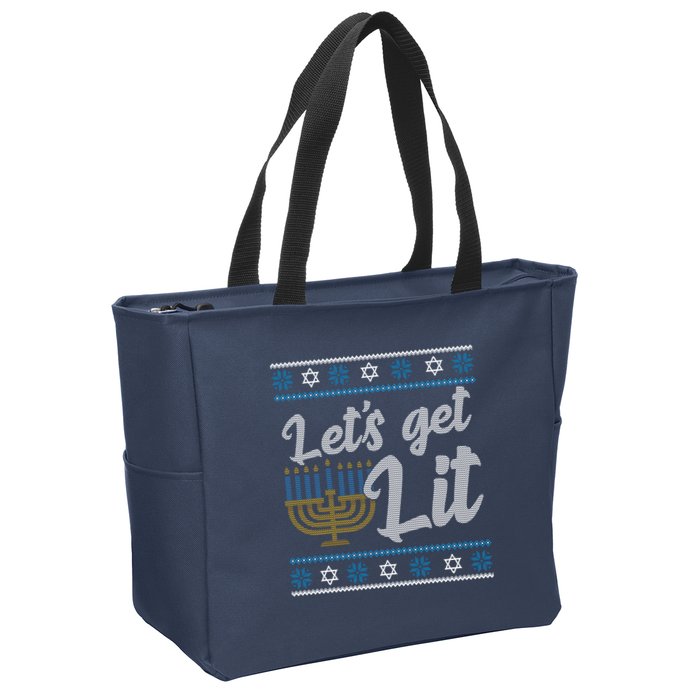 Funny Ugly Hanukkah Lets Get Lit Menorah Zip Tote Bag