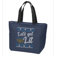 Funny Ugly Hanukkah Lets Get Lit Menorah Zip Tote Bag