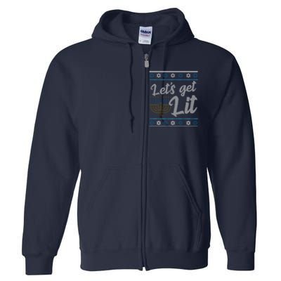 Funny Ugly Hanukkah Lets Get Lit Menorah Full Zip Hoodie