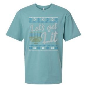 Funny Ugly Hanukkah Lets Get Lit Menorah Sueded Cloud Jersey T-Shirt