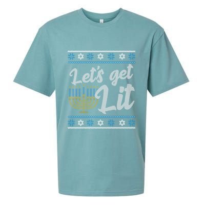 Funny Ugly Hanukkah Lets Get Lit Menorah Sueded Cloud Jersey T-Shirt