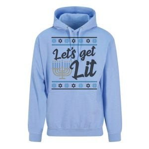 Funny Ugly Hanukkah Lets Get Lit Menorah Unisex Surf Hoodie