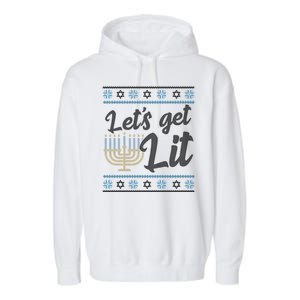 Funny Ugly Hanukkah Lets Get Lit Menorah Garment-Dyed Fleece Hoodie