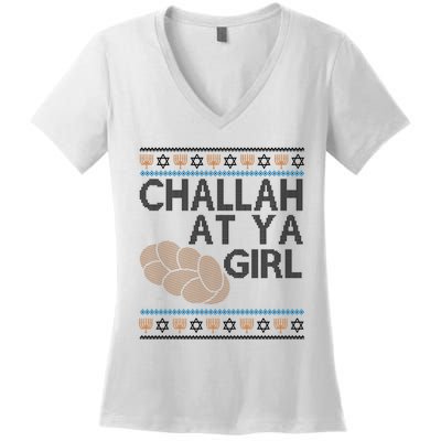 Funny Ugly Hanukkah Challah At Ya Girl Women's V-Neck T-Shirt