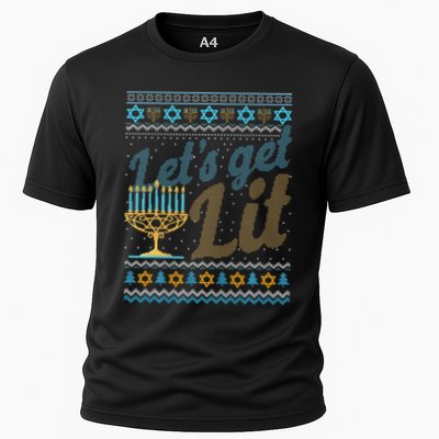 Funny Ugly Hanukkah Sweater Lets Get Lit Menorah Jewish Gift Performance Shirt