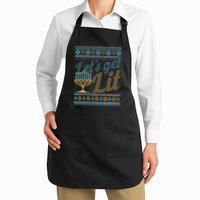 Funny Ugly Hanukkah Sweater Lets Get Lit Menorah Jewish Gift Apron
