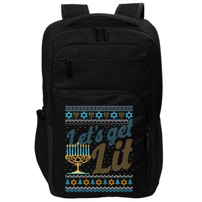 Funny Ugly Hanukkah Sweater Lets Get Lit Menorah Jewish Gift Impact Tech Backpack
