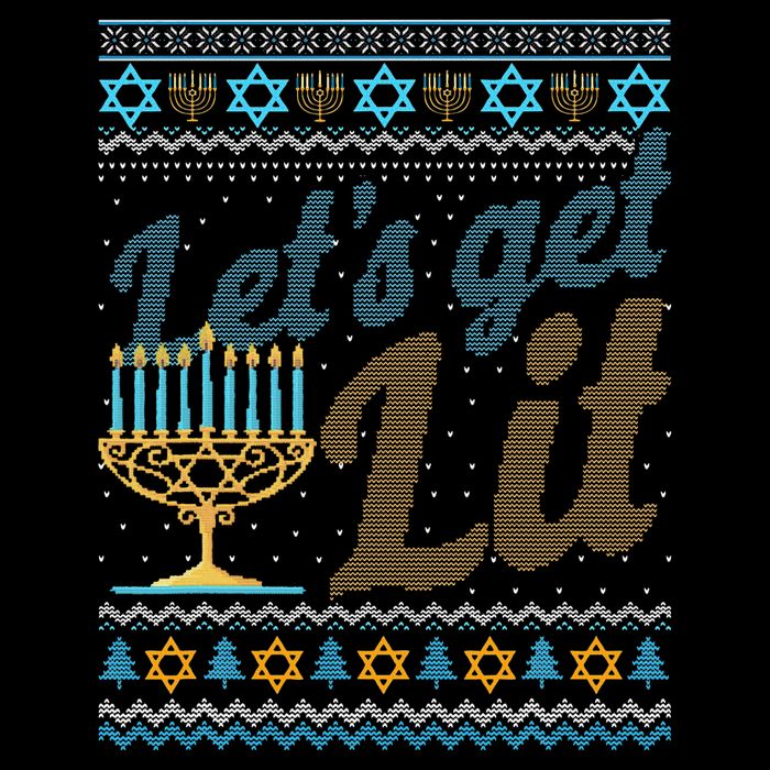 Funny Ugly Hanukkah Sweater Lets Get Lit Menorah Jewish Gift 7-Panel Snapback Hat