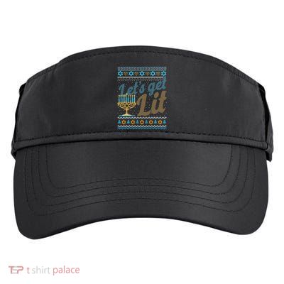 Funny Ugly Hanukkah Sweater Lets Get Lit Menorah Jewish Gift Adult Drive Performance Visor