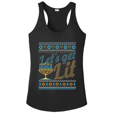 Funny Ugly Hanukkah Sweater Lets Get Lit Menorah Jewish Gift Ladies PosiCharge Competitor Racerback Tank