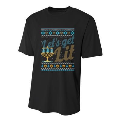 Funny Ugly Hanukkah Sweater Lets Get Lit Menorah Jewish Gift Youth Performance Sprint T-Shirt