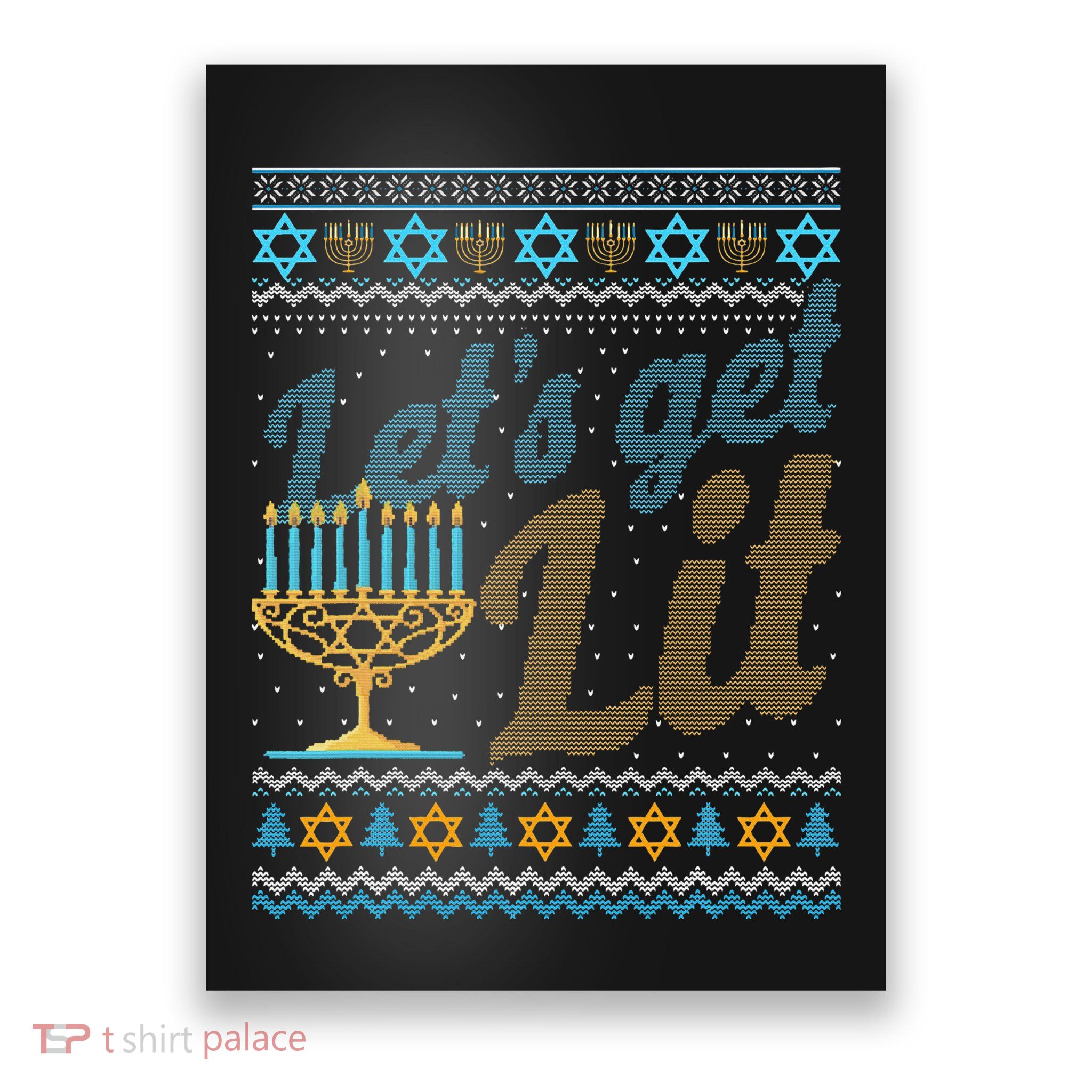 Funny Ugly Hanukkah Sweater Lets Get Lit Menorah Jewish Gift Poster