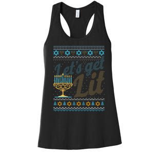 Funny Ugly Hanukkah Sweater Lets Get Lit Menorah Jewish Gift Women's Racerback Tank