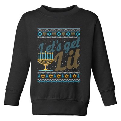 Funny Ugly Hanukkah Sweater Lets Get Lit Menorah Jewish Gift Toddler Sweatshirt