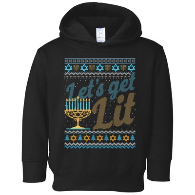 Funny Ugly Hanukkah Sweater Lets Get Lit Menorah Jewish Gift Toddler Hoodie