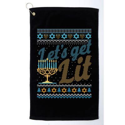 Funny Ugly Hanukkah Sweater Lets Get Lit Menorah Jewish Gift Golf Towel