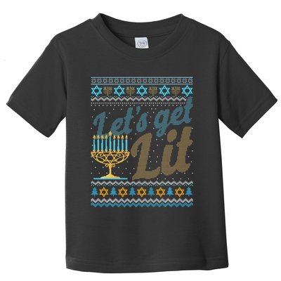 Funny Ugly Hanukkah Sweater Lets Get Lit Menorah Jewish Gift Toddler T-Shirt