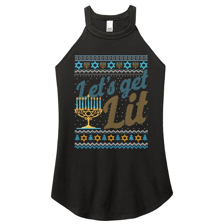 Funny Ugly Hanukkah Sweater Lets Get Lit Menorah Jewish Gift Women's Perfect Tri Rocker Tank