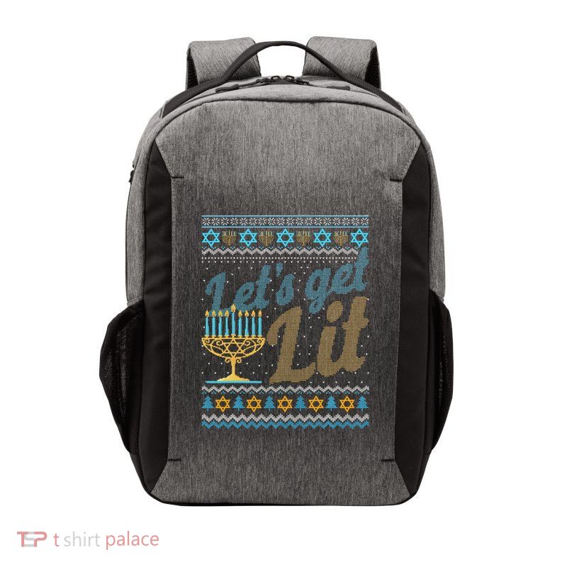 Funny Ugly Hanukkah Sweater Lets Get Lit Menorah Jewish Gift Vector Backpack