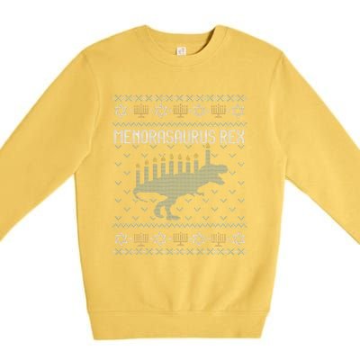 Funny Ugly Hanukkah Sweater Dino Trex Menorah Premium Crewneck Sweatshirt