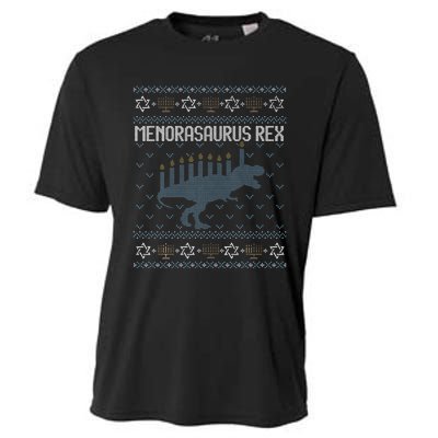 Funny Ugly Hanukkah Sweater Dino Trex Menorah Cooling Performance Crew T-Shirt