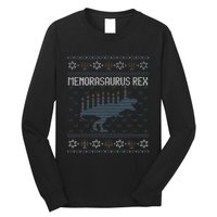 Funny Ugly Hanukkah Sweater Dino Trex Menorah Long Sleeve Shirt