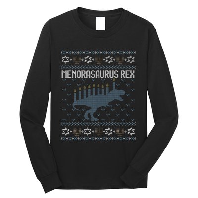 Funny Ugly Hanukkah Sweater Dino Trex Menorah Long Sleeve Shirt