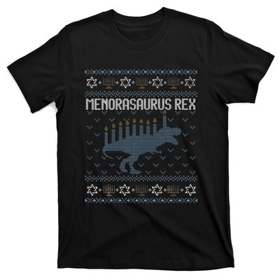 Funny Ugly Hanukkah Sweater Dino Trex Menorah T-Shirt