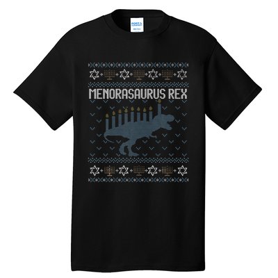 Funny Ugly Hanukkah Sweater Dino Trex Menorah Tall T-Shirt