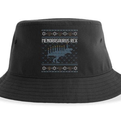 Funny Ugly Hanukkah Sweater Dino Trex Menorah Sustainable Bucket Hat